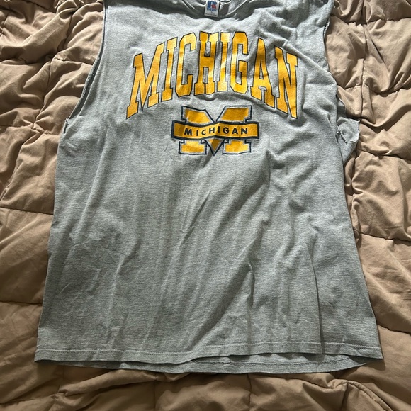 Gray Michigan Sleeveless Shirt Russell Vintage - Picture 1 of 3